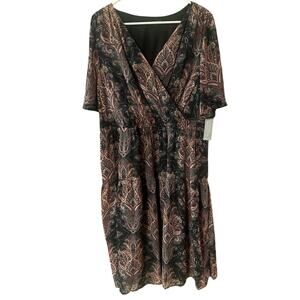 Lane Bryant Long Flowy Dress Sz 18 Dark Romantic Elastic Waist Midi Chiffon NWT